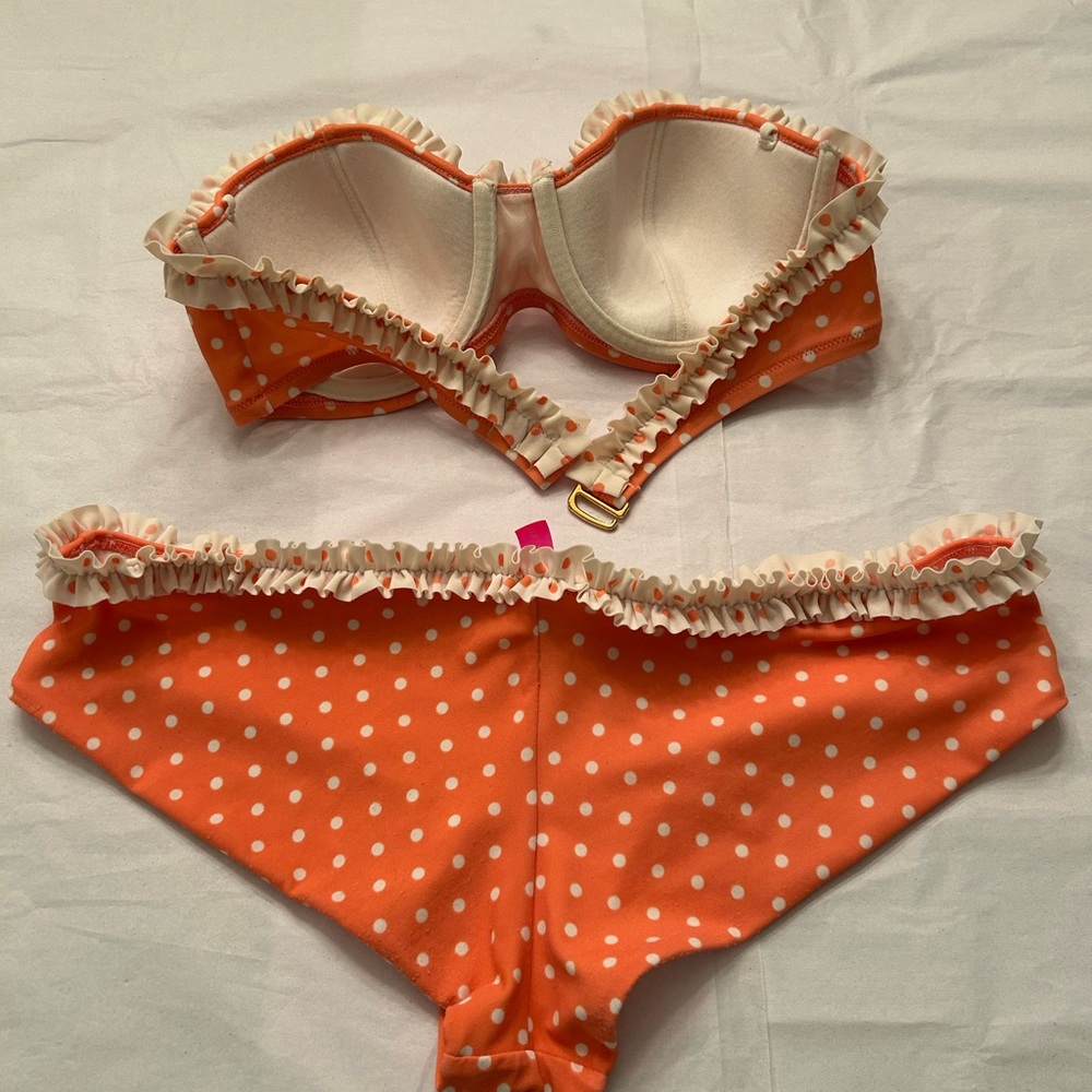 Victoria's Secret Orange Polka Dot Ruffle Bandeau Bra & Bikini Set #225 - Picture 11 of 12